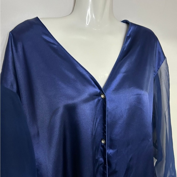 Vintage Victoria Secret Satin Effect Sheer Sleeve Button Up Sleepwear Top M/L - Picture 5 of 11